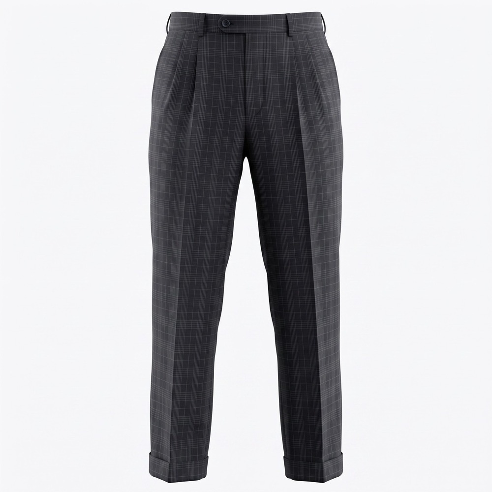 Paul Fredrick 100% Wool Flannel Trouser Pants Navy Plaid 34x27 Mens Frederick